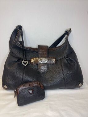 Brighton "Josephine" Vintage Pebbled Leather Hobo Bag with Coin Pouch EUC